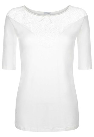 Citrine Off-white Modal Short Sleeved Pyjama Shirt With Leavers Lace Inserts | La Perla