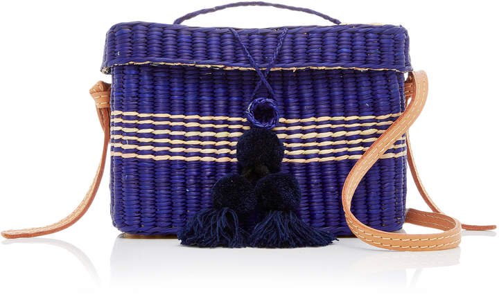 M'O Exclusive Medium Roge Straw Tote With Pompoms and Strap