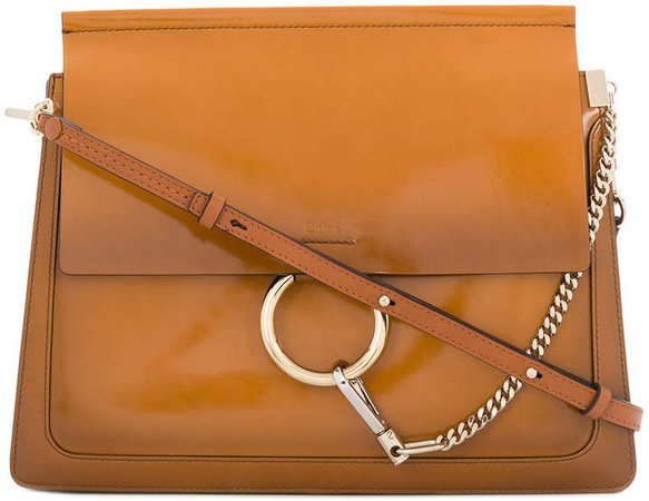 caramel brown faye patent and leather shoulder bag