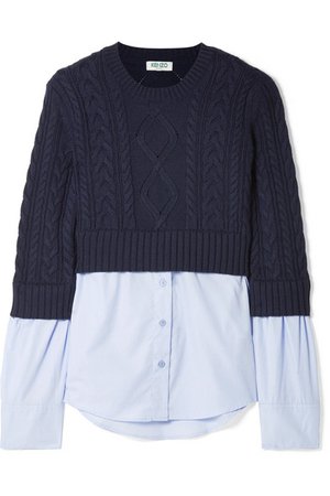 KENZO | Layered cable-knit wool and cotton-poplin sweater | NET-A-PORTER.COM