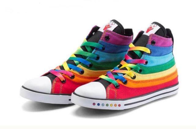 New Womens High Top Rainbow Color Canvas Trainers Casual Sports Sneakers Shoes # | eBay