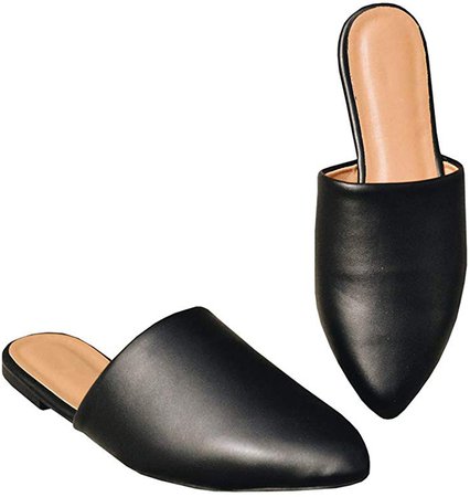 Amazon.com | Ruanyu Womens Flat Mules Sandals Pointed Toe Loafer Slip On Backless Slides Shoes Black | Mules & Clogs