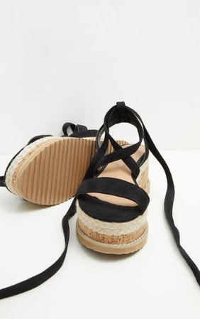 Niella Black Espdadrille Flatform Sandal - Flats - PrettylittleThing | PrettyLittleThing