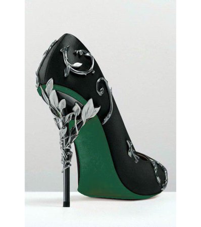 Black and green leaf heels