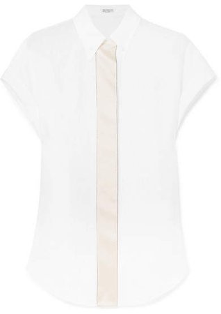 Satin-trimmed Linen Shirt - White