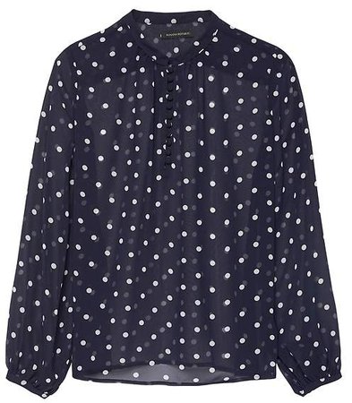Sheer Dot Button-Front Poet-Sleeve Top