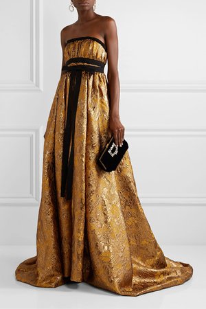 Brock Collection | Strapless grosgrain-trimmed metallic brocade gown | NET-A-PORTER.COM