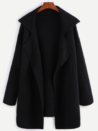 Black Notch Collar Open Front Sweater Coat