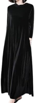 Womens Crewneck Velvet Maxi Dress Casual 3/4 Sleeve Loose A Line Swing Long Dress Cocktail Party Dress with Pockets at Amazon Women’s Clothing store