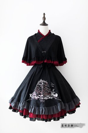 Forest Wardrobe -The Fox with Nine Tails- Embroidery Qi Lolita JSK and Cape Set