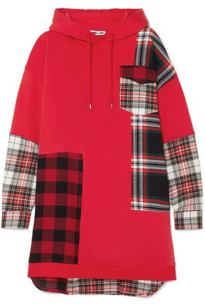 McQ Alexander McQueen | Hooded oversized patchwork cotton-jersey and checked flannel dress | NET-A-PORTER.COM
