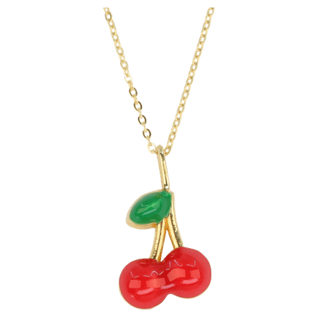 Abgar Özasi - 14K Gold Cherry Necklace, Enamel Fruit Necklace