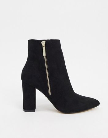 Lipsy gold zip detail pointed boot in black | ASOS
