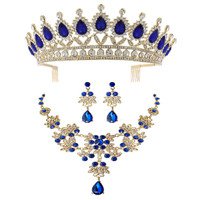 5cm High Sapphire Blue Crystal Tiara Earrings Set Wedding Party Pageant Prom Crown | Wish