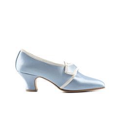 18th century historical woman shoes in light-blue satin style