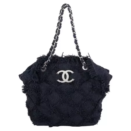 Chanel Limited Edition Black Large Crochet Nature Tweed Fringe Classic Tote Bag For Sale at 1stDibs