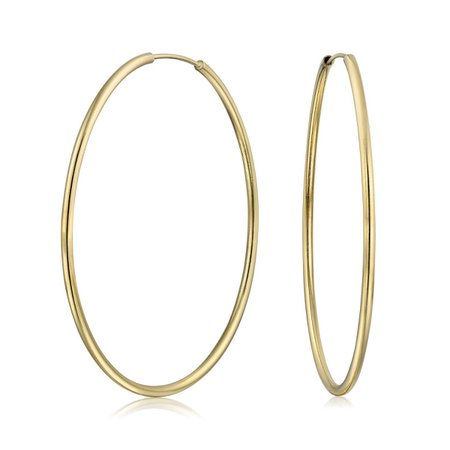 Minimalist Endless Continuous Thin Tube Hoop Earrings 18k Gold Plated Brass For Women Shinny Finish 2 inch Dia