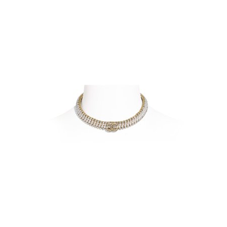 Metal, Glass Pearls & Strass Gold, Pearly White & Crystal Choker | CHANEL