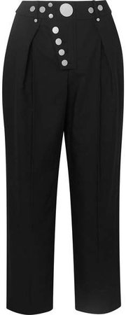 Embellished Pleated Twill Straight-leg Pants - Black