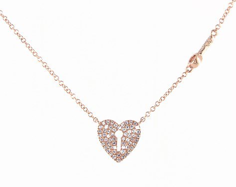 necklaces, diamond necklaces, 14k rose gold key to your love's heart diamond necklace item 65601