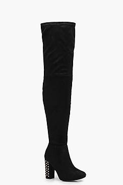 Alicia Studded Block Heel Over the Knee Boots