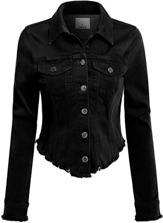 Design by Olivia Women's Long Sleeve Cropped Raw Denim Jean Jacket Dark Denim 1XL at Amazon Women's Coats Shop