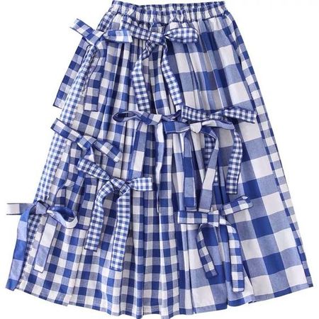 blue gingham check skirt