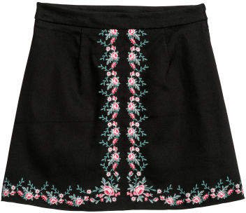 Embroidered Twill Skirt - Black