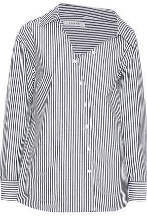 Aslant Off-the-shoulder Striped Cotton-poplin Shirt