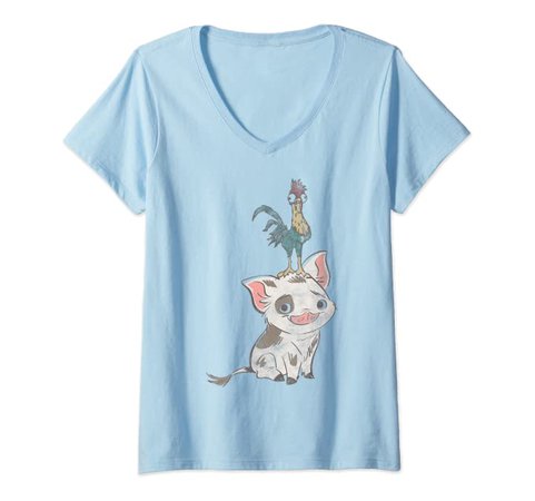 Amazon.com: Womens Disney Moana Pua And Hei Hei Simple Portrait V-Neck T-Shirt: Clothing