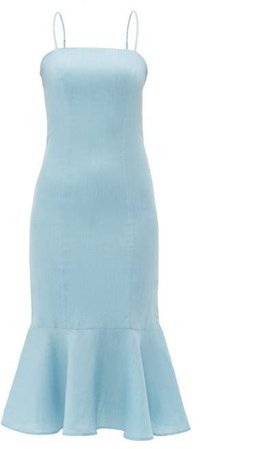 Lychee Fishtail Hem Linen Midi Dress - Womens - Light Blue