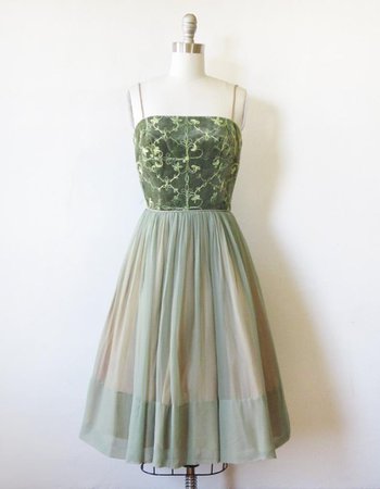 1950s dress / vintage 50s green party dress / mid century | Etsy
