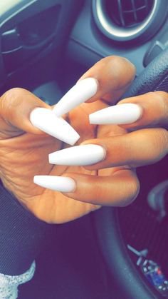 Long white nails follow me love's on Pinterest@Luckkyme1 | Long white nails, White coffin nails, Trendy nails