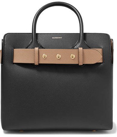 Small Belted Textured-leather Tote - Black
