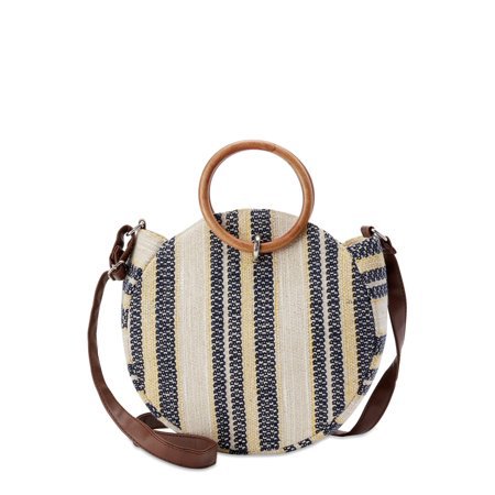 Time and Tru - Time and Tru Striped Round Crossbody Bag with Ring Handles - Walmart.com ivory