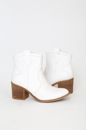 Dirty Laundry Unite White - Snake Ankle Boots - Western Boots - Lulus