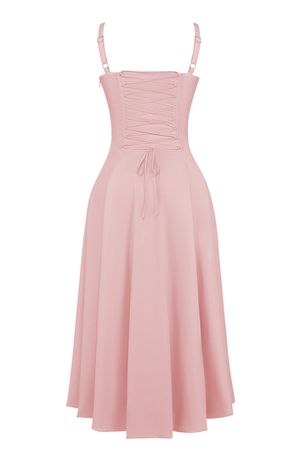 Clothing : Midi Dresses : 'Carmen' Baby Pink Bustier Sundress