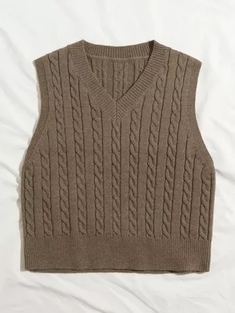 Solid Cable Knit Sweater Vest | SHEIN USA nude