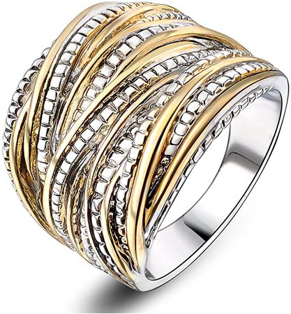 Mytys 2 Tone Intertwined Crossover Statement Ring Fashion Chunky Band Rings for Women Men Gold Silver Rose Gold Plated Wide Index Finger Rings Costume Jewelry Size 12|Amazon.com