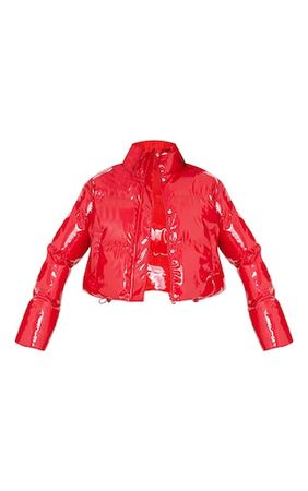 Red Vinyl Bubble Puffer Jacket | PrettyLittleThing USA