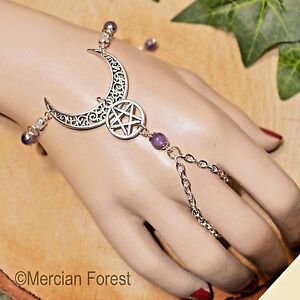 Ornate Wiccan Moon & Pentacle Hand Jewelry