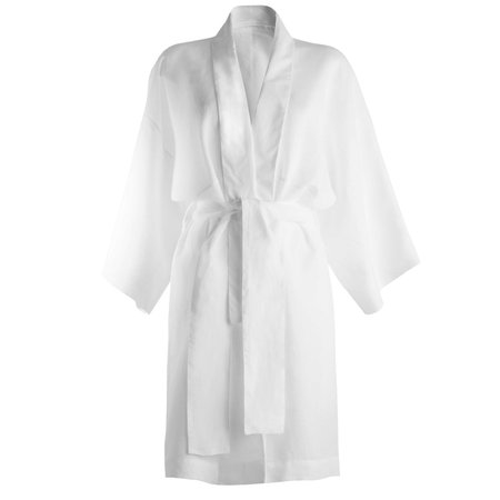 Angled Kimono, White, Linen Gown Robe