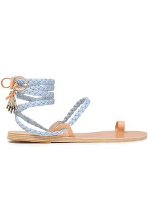 Leather-trimmed braided denim sandals | ANCIENT GREEK SANDALS | Sale up to 70% off | THE OUTNET