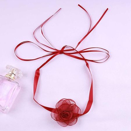 Amazon.com: YienDoo Gothic Flower Choker Red Camellia Lace-up Necklace Long Ribbon Floral Neckband Choker Sexy Lace Flower Bow Wedding Bride Collar Necklace Jewelry Cosplay Tie Cravat Necklace Gifts for Women : Clothing, Shoes & Jewelry