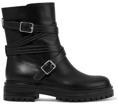 Buckled Leather Ankle Boots - Black