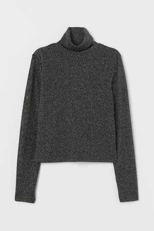 Glittery Turtleneck Sweater - Black