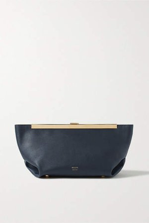 Envelope Pleat Leather Clutch - Navy