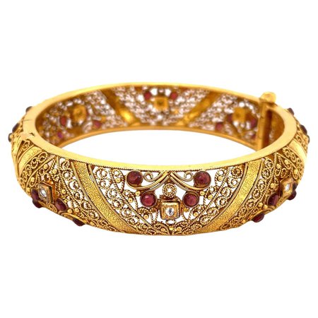 Ornate 22 Karat Yellow Gold Filigree Bangle Bracelet w Ruby Diamond Accents For Sale at 1stDibs | ornate bracelet