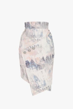 Asymmetrical Pastel Suede Print Skirt for Women - Balmain.com