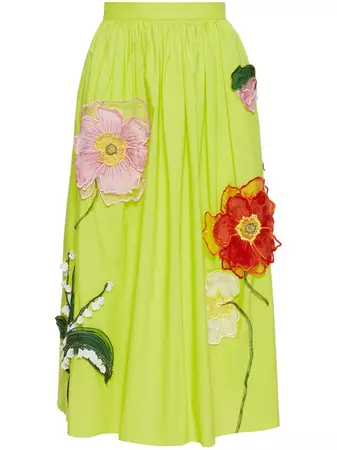 Oscar De La Renta floral-appliqué Cotton Midi Skirt - Farfetch